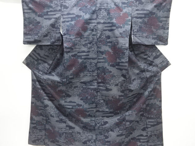 JAPANESE KIMONO / TOKAMACHI TSUMUGI / WOVEN FLORAL PLANTS